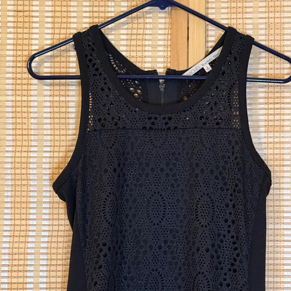 Rachel Rachel Roy Black Eyelet Lace Sheath Dress Sleeveless Back Zip Womens S